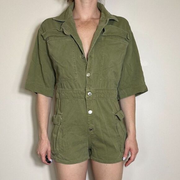 Zara Green Denim Romper Size Small - Picture 1 of 5